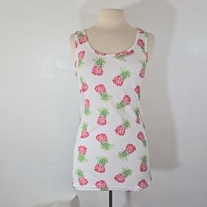 Time and Tru Pineapple Print Pink & White Tank Top XLarge